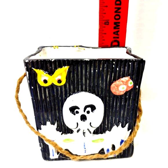 Pair Ceramic Halloween Bags Rope Handle Happy Ghost Bats Jay Imports VTG - Picture 4 of 9